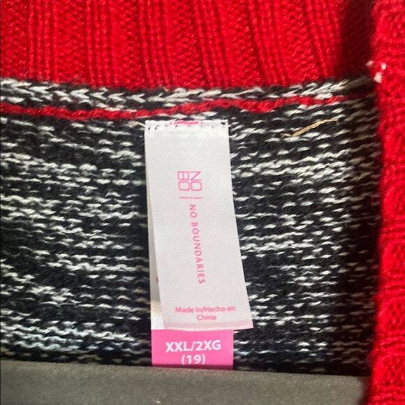 Festive Black and Red Cardigan with Santa Hat Design - Picture 2 of 5